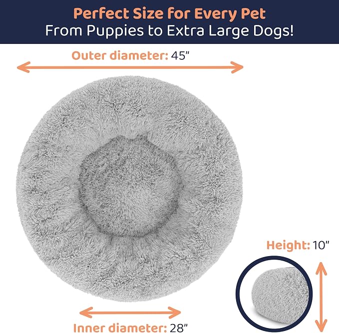 Donut Dog Bed - Premium Comfort for Anxiety Relief - Fluffy & Calming Design with Ultra-Plush Support | Cozy Round Dog Bed with Super Soft Circle Style (Grey, X-Large)