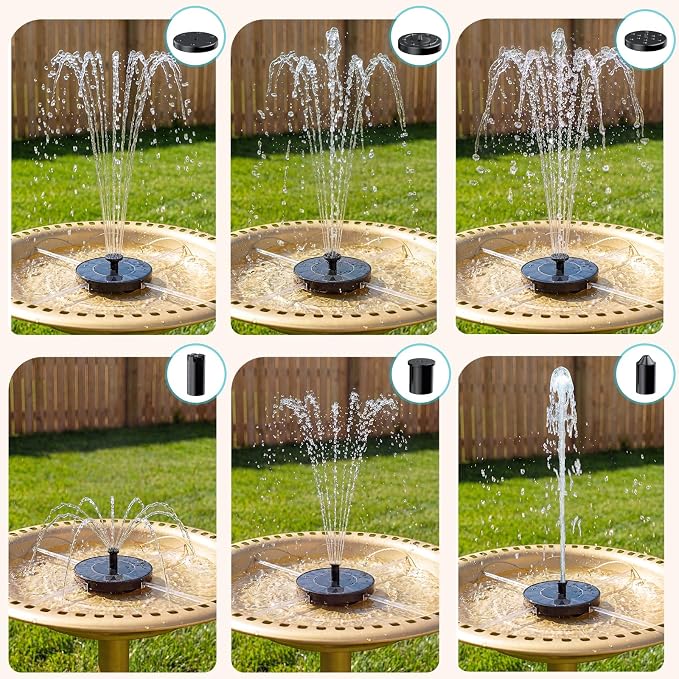 AMZtime Solar Fountain, 2026 Upgraded Solar Water Fountains with 6 Nozzles, Free Standing Floating Solar Powered Water Fountain Pump for Bird Bath, Garden, Pool, Pond and Outdoor