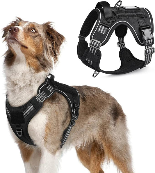 rabbitgoo Tactical Dog Harness Medium Sized Dog, No Pull Military Service Vest with Handle & Molle, Easy Control for Training Walking, Adjustable Reflective Straps, Black, M