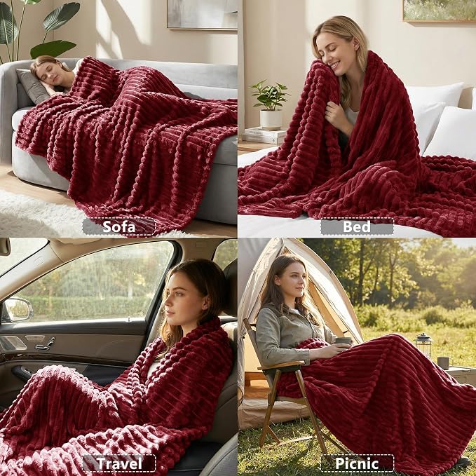 HIMEET Fleece Red Full Size Blanket for Bed - 300GSM Ribbed Soft Cozy Bedding Blanket, New Home Birthday Gifts for Women Girls Her, College Dorm Essentials Aesthetic Room Decor Throws, 84x90 Inches