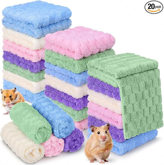 Moukeren 20 Pcs Guinea Pig Fleece Bedding Blankets Bulk Washable Small Animal Fleece Cage Liners Pet Sleeping Mat Cover for Hamster Chinchilla Rabbit Hedgehog(12 x 12 Inch,Cloud Style,Bright Color)