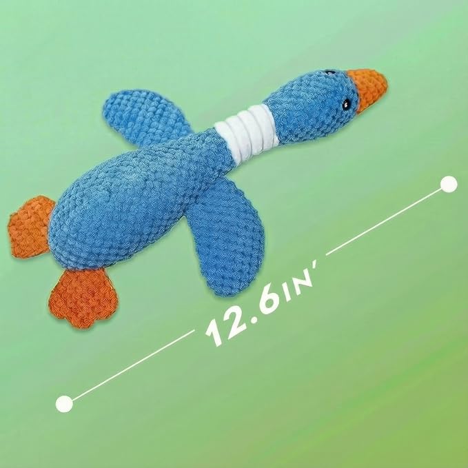 Paw-FECT Piece Goose Squeaky Dog Toy, Plush Chew Toy, Crinkle Wings, Great for All Dog Sizes and Breeds, Interactive and Good for Teething, Blue Dog Duck Toy