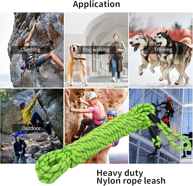 Long Dog Leash for Training 20Ft-Reflective Nylon Rope with Swivel Hook-Recall Agility Lead for Large Small Medium Dogs Outside Walking Hiking-Green Diam 1/2"