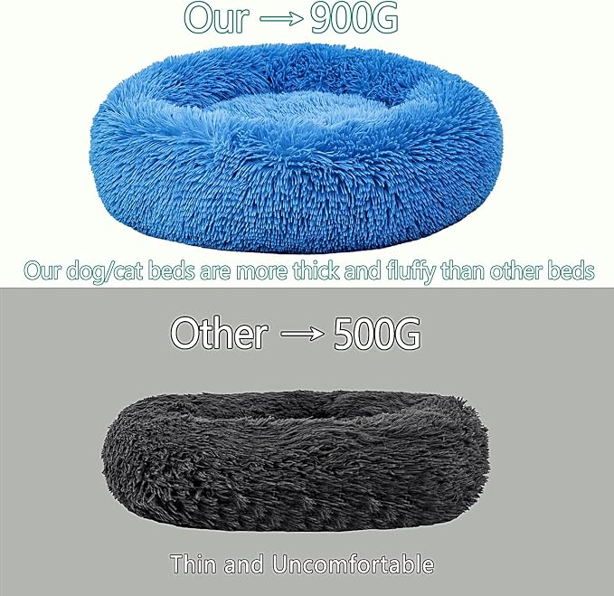 Calming Dog Bed for Small Dogs Cats, Kitty Puppy 23'' Round Anti-Anxiety Warm Fluffy Plush Faux Fur Bed, Soft Anti-Slip Donut Washable Small Pet Bed, Cozy Cat Puppy Bed, Fits up to 30 lbs Pets