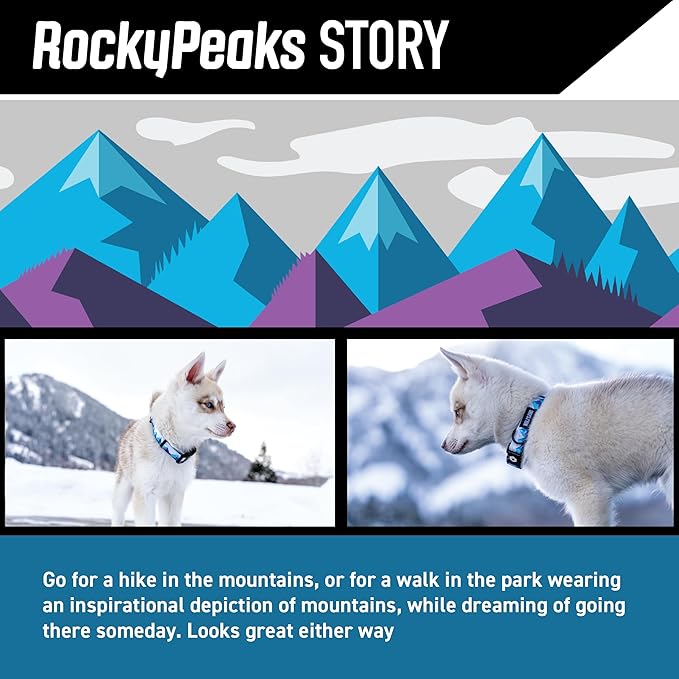 Wolfgang Heavy Duty, Adjustable Dog Collar with Quick Release Nylon Buckle for Walking & Training, RockyPeaks Print, Large