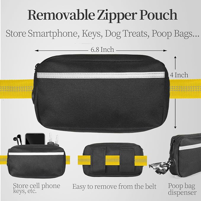 iYoShop Hands Free Dog Leash with Zipper Pouch, Dual Padded Handles and Durable Bungee for Walking, Jogging and Running Your Dog (Large, 25-120 lbs, Yellow)