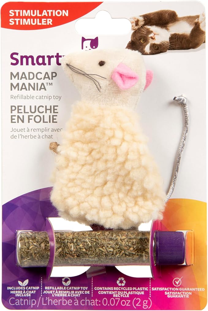 SmartyKat Madcap Mania Refillable Catnip Plush Cat Toy, Includes 2g Tube of Pure & Potent Catnip for Cats & Kittens