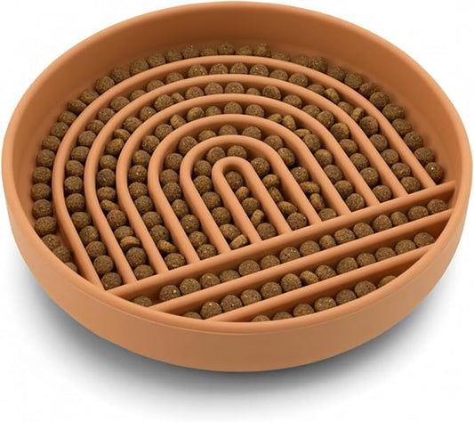 Should We Go? Slow Feeder Dog Bowls - Medium Size Silicone Slow Eating Dog Bowl for Puppies & Dogs with Suction Cup -Dishwasher-Safe,Lick Mat Design,Reduces Gulping,for All Breeds,6”x1.25”-Terracotta