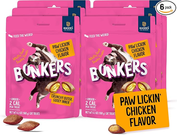 Bonkers Bites Paw Lickin' Chicken Flavor Crunchy & Soft Treats for Cats, 6.3oz Bag (Pack of 6)