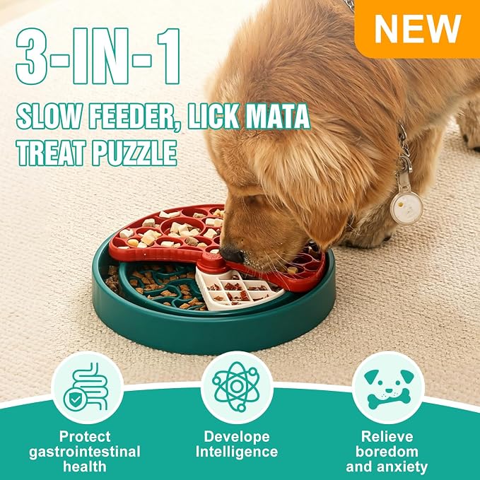 3-Level Slow Feeder Dog Bowl – Anti-Slip Interactive Feeder for Healthy & Calmer Eating, Reduces Boredom and Anxiety, Designed as Treat Puzzles for Small Medium & Large Dogs