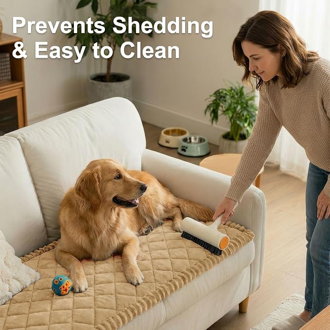 Smiry Couch Cover for Dogs, Non Slip Washable Pet Sofa Protector for Large Dogs, Cats, Fuzzy Plush Sofa Covers for 2 Cushion Couch, Against Fur, Dirt & Scratch Resistant, Camel, 27.6"×47"