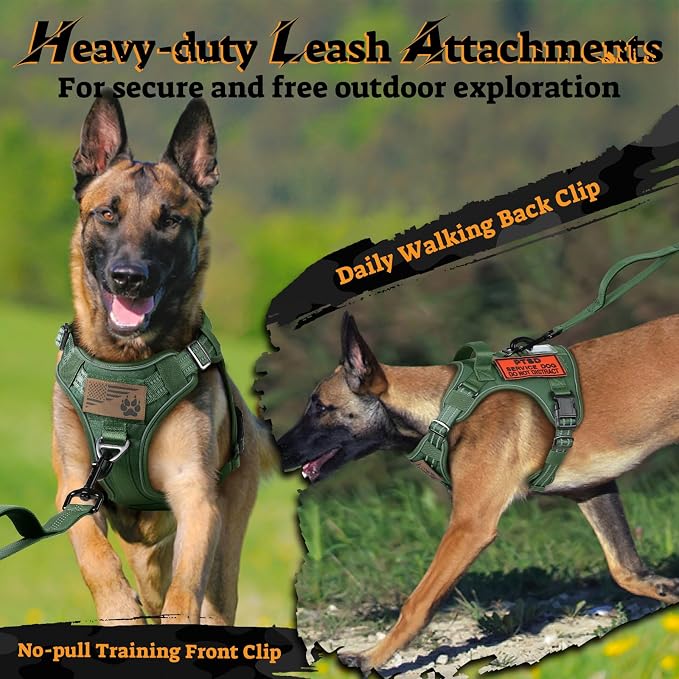 rabbitgoo Tactical Dog Harness for Large Dogs No Pull Adjustable Military Vest with Handle MOLLE Reflective Heavy Duty Dog Vest for Walking Training Hunting Outdoor Working Medium Size Dog Green XL