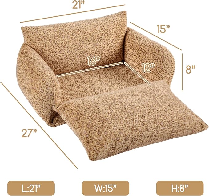 Hollypet Cat Bed Fluffy Plush Multifunctional Double-Layer Machine Washable Soft Warming Kitty Pet Couch Orthopedic Nest Beds for Small Cats Kitten and Dogs up to 13lbs, Yellow Leopard(21x15x8 inch)