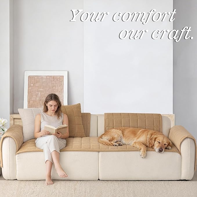 Premium Washable Couch Cover for Dogs, Non Slip Sectional Sofa Protector for L Shape Couch,Dog Couch Cover for Waterproof(1PC/27.6"x27.6",Khaki)