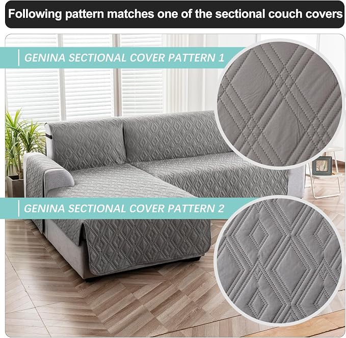 Genina Sectional Couch Covers for Dogs L Shaped Sofa Covers Chaise Lounge Cover Reversible Couch Covers for Sectional Sofa L Shape Furniture Protectors Cover for Pets, Kids (Gray, Small)