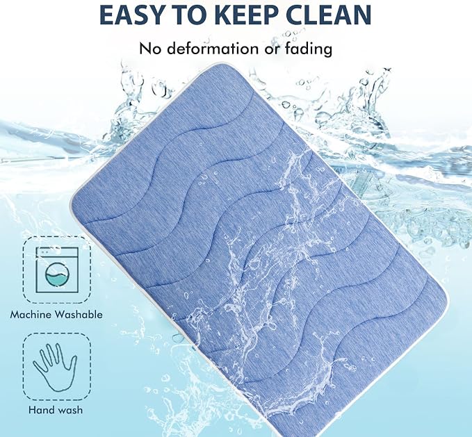 MICROCOSMOS 0.8" Thick Cooling Dog Foam Pad & Summer Pet Sleeping Mat, Machine Washable, Materials Safe, Portable Flat Pet Bed for Dogs.(Navy Blue, 30" x 19")