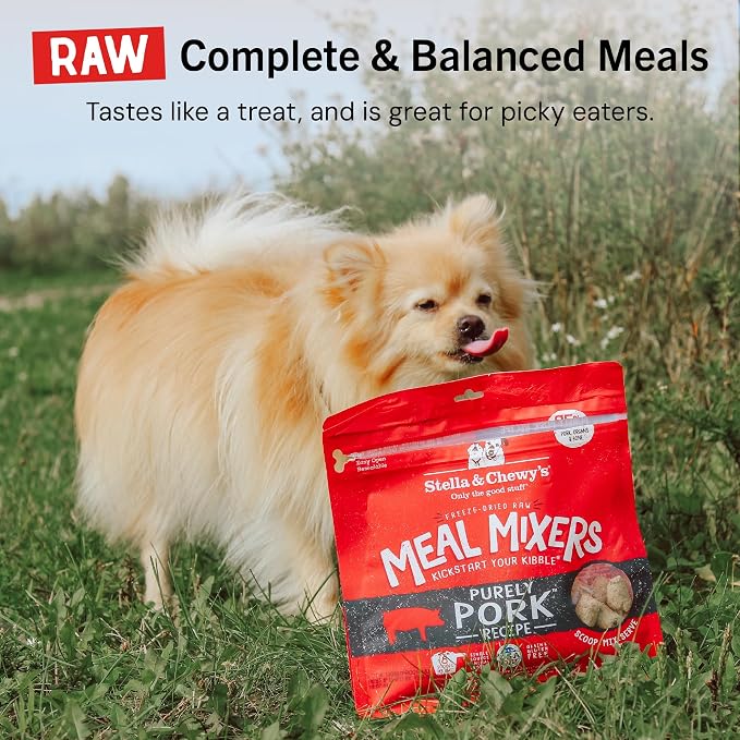 Stella & Chewy's Freeze-Dried Raw Pork Meal Mixers- Dog Food Topper and Mixer - Made with 95% Farm-Raised Pork, Organs & Bone - Perfect for Picky Eaters - Grain-Free - 18 oz