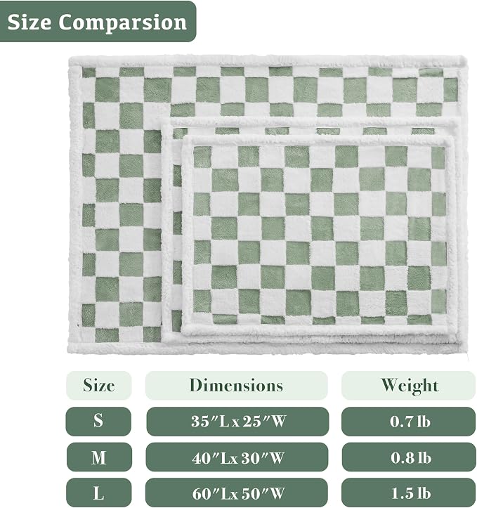 Ohocut Checkered Dog Blanket, Sage Green Jacquard Sherpa Blankets for Small Dog and Cats, Cute Aesthetic Style Fluffy Fleece Pets Blanket for Couch Protection Washable, 40"x50"