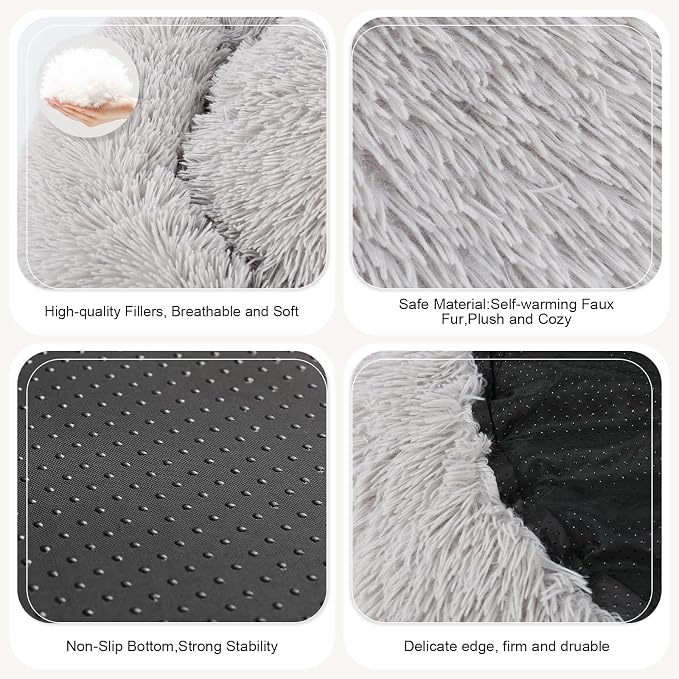 Dog Bed, Cat Calming Bed, Faux Fur Pillow Pet Donut Cuddler Round Plush Bed for Large Medium Small Dogs and Cats