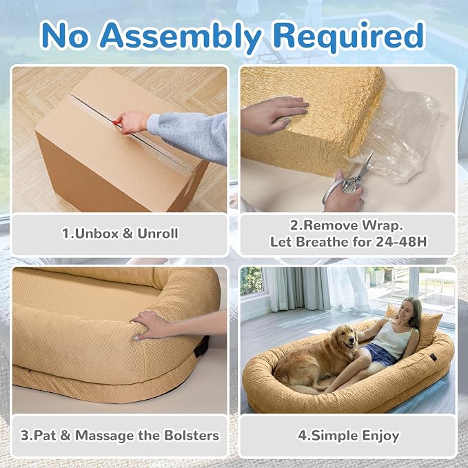 YAEM Cooling Human Dog Bed, 71"x45"x12" Breathable Human Size Dog Bed for Adults, Waterproof Giant Pet Beds with Washable Cover & Non-Skid Bottom, Dune Brown