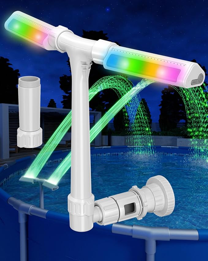 [Patented] 2026 Upgrade Higher Pool Fountain with Lights for Above Ground/Inground Pools, 360° Adjustable Water Sprinkler Dual High-Pressure Spray, Remote-Controlled, Waterfall Cooler (Gray)