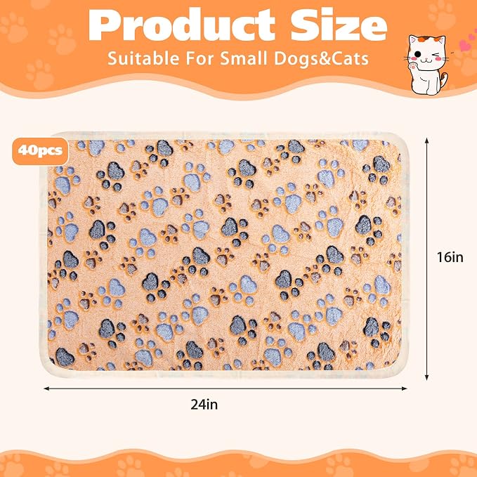 Chumia 40 Pcs Dog Blankets Soft Fluffy Fleece Washable Puppy Sleep Blankets Small Mat for Pets Throw Warm Bed Mat for Dog Puppy Cat (Pink,White,Brown,Purple,Paw)