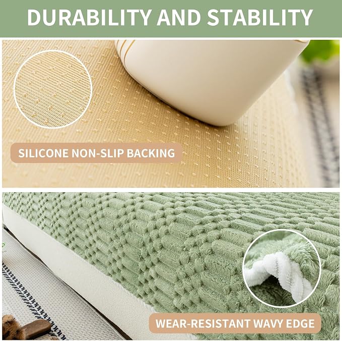 Plush Warm Sofa Covers Washable, Funny Fuzzy Couch Cover for Dogs Washable, Non-Slip Couch Covers for Sectional Sofas, Soft Sofa Slipcover for Pet & Kid(1PC, Green, 36"×94", Single Seater)