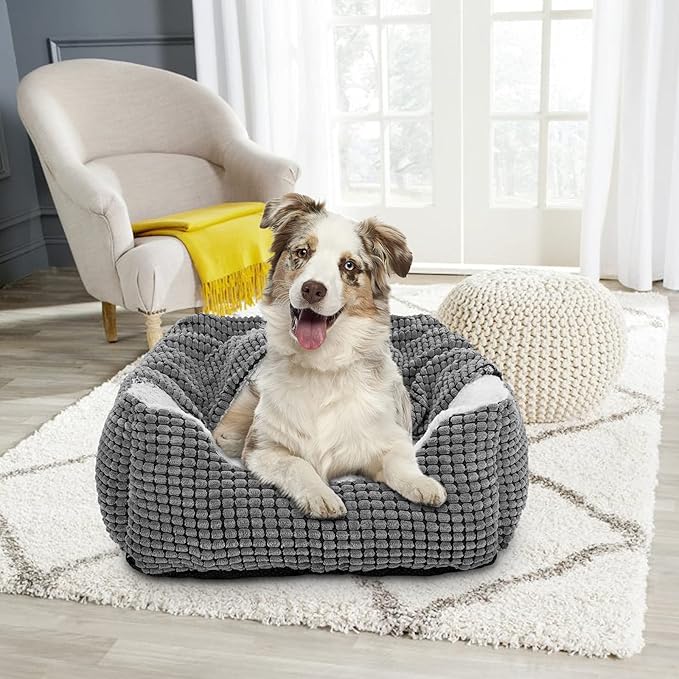 GASUR Dog Beds for Small Dogs with Cover Cave, Cat Beds for Indoor Cats, Rectangle Hooded Dog Puppy Bed with Blanket, Cozy Anti-Anxiety, Anti-Slip Bottom and Machine Washable (20", Grey)
