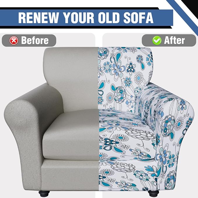 Stretch Couch Covers, Floral Printed Sofa Covers,2 Piece Armchair Slipcover with Separate Sect Cover,Washable Sofa Slipcover, Pet Friendly Furniture Protector Fit for Home (Armchair,Ball Flower)
