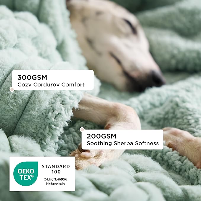 Bedsure ComfyFleece™ Waterproof Dog Blankets for Large Dogs - Soft Pet Cat Blanket Corduroy Fleece for Couch Bed Protector Washable, Cozy Calming Reversible Furniture Protection,50"x60", Garden Green