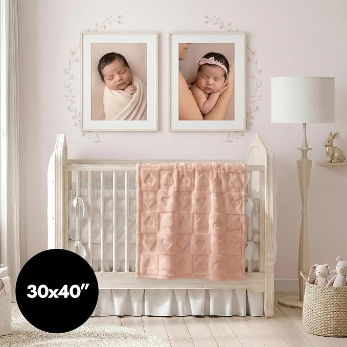 Americanflat 30x40 Jacquard Kids Throw Blanket - Soft and Breathable Mini Fleece Throw Blanket for Couch, Bed, Chair - Fleece Blankets Perfect for Home, Bedroom, or Outdoor Use - Heart Design in Pink