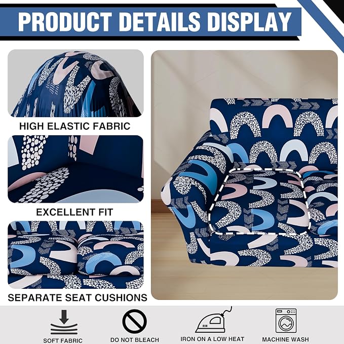 Stretch Couch Covers for 3 Separate Cushion Couch Sofa,Floral Printed Couch Sofa Cover,Washable Sofa Slipcover,Pet Friendly Furniture Protector with Elastic Bottom,Universal Fit for Home(Sofa,Cover)