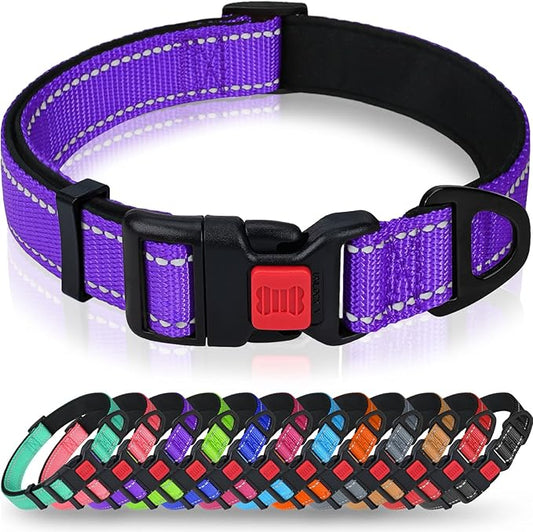 Taglory Reflective Dog Collar for Medium Dogs, Soft Neoprene Padded with Escape-Proof Locking Buckle, Upgraded Zinc Alloy Ring, Adjustable for Walking Female Male, Purple,M