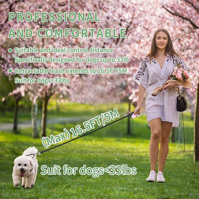 Retractable Dog Leash,[Strong Nylon Tape][One-Handed One Button Lock] for Small Medium Dogs and Cats,16ft Pet Walking Leash with 360°Tangle-Free Design,Anti-Slip Handle,Gift Package (Light Green)