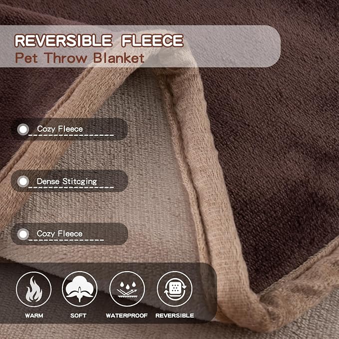 Waterproof Dog Blankets, 30"x40" Cat Blanket for Indoor Cats, Soft Fluffy Sofa Car Bed Protector, Reversible Leakproof Flannel Puppy Blanket for Small Medium Dogs(Brown)