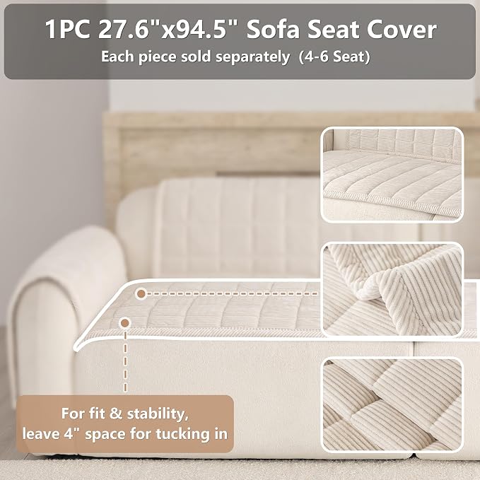 Premium Washable Couch Cover for Dogs, Non Slip Sectional Sofa Protector for L Shape Couch,Dog Couch Cover for Waterproof(1PC/27.6"x94.5",White)