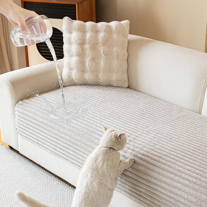 MYSKY HOME L Shaped Couch Cover, 100% Waterproof Couch Cover for Pets, Sectional Couch Covers L Shape, Non Slip Couch Covers for 2 Cushion Sofa, Sofa Slipcover Dog Bed Cover Protector, Oat, 35"x63"