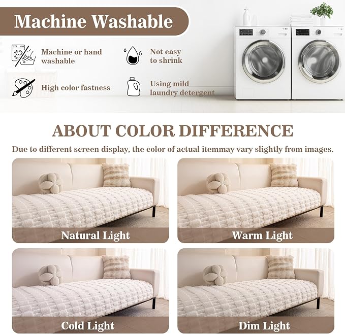 MYSKY HOME 100% Waterproof Couch Cover for Dogs, Plush Pet Couch Covers for Sofa Washable, Couch Covers for 2 Cushion Sofa Pet Friendly, Non-Slip Durable Sofa Cover Slipcover Protector, Cream, 35"x63"