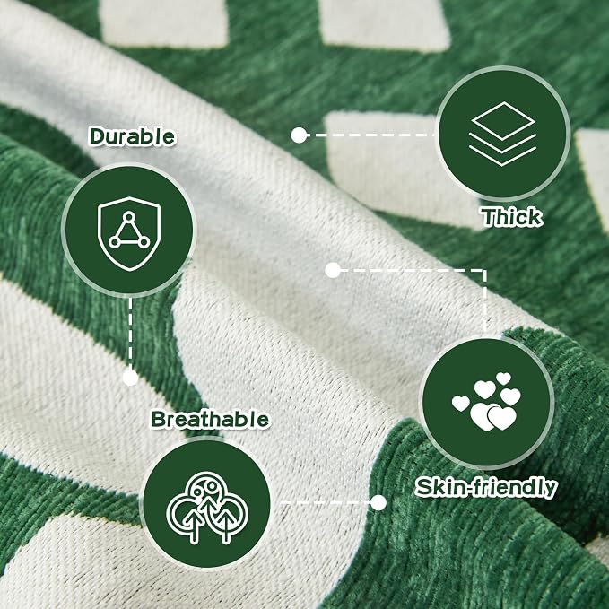 MEETSKY Christmas Green Couch Cover for Sectional Sofa, Chenille Loveseat Sofa Covers Washable for Pet Friendly Snowflake Christmas Tree Decorative Couch Covers, 71" x 118"