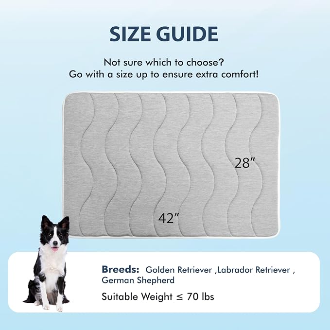 MICROCOSMOS 0.8" Thick Cooling Dog Foam Pad & Summer Pet Sleeping Mat, Machine Washable, Materials Safe, Portable Flat Pet Bed for Dogs.(Light Grey, 42" x 28")