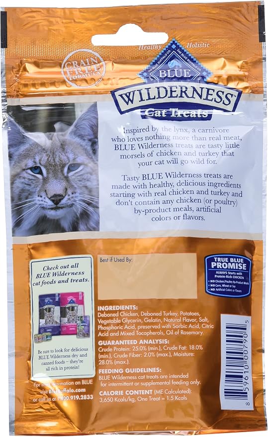 Blue Buffalo Wilderness Soft Cat Treats, Grain-Free and Protein-Rich, Great for Training, Chicken & Turkey Recipe, 2-oz. Bag (Pack of 12)