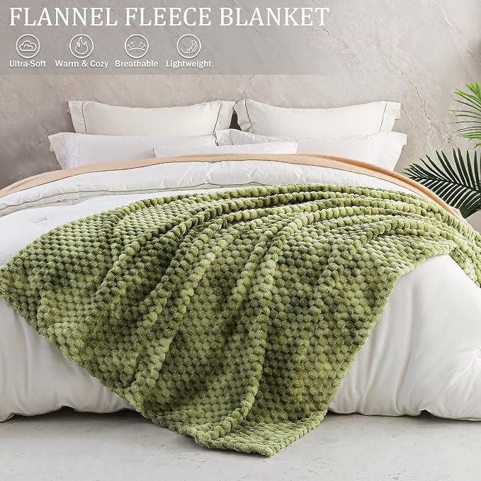 Exclusivo Mezcla Fleece King Blanket for Bed, Extra Large Fuzzy Tie-dye Olive Green Bed Blankets, Soft Cozy Plush Sofa Throws for All Seasons, 90x104 Inches