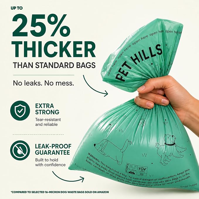Heavy Duty Compostable Dog Poop Bags – 120 Count, Extra Thick 20 Micron, Leakproof & Unscented, Fits All Dispensers, Plant-Based Cornstarch, TÜV OK Compost HOME Certified
