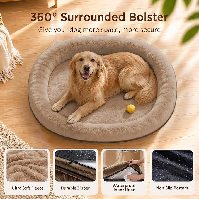 Orthopedic Jumbo Dog Bed for Extra Large Dogs, Giant Waterproof Dog Bed for Large Breed Dogs, Supportive Egg Crate Foam Pet Bed with Removable Washable Cover & Non-Slip Bottom, Coffee