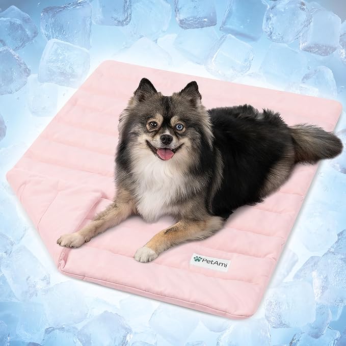 PetAmi Dog Cooling Mat, Q-Max Pet Cooling Blanket with Thick Cushioning, Self Cooling Pad for Dogs & Cats, Reversible Summer Mat for Crate, Couch, Kennel, Pink, Small (24x32)