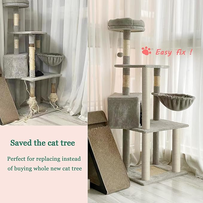 Cat Scratching Post Replacement Pole, 2 PCS 11.81in Cat Tree Replacement Post, Natural Sisal Cat Tree Replacement Parts with M8 Screws, Cat Scratch Post Replacement for Refurbishment (11.8in)