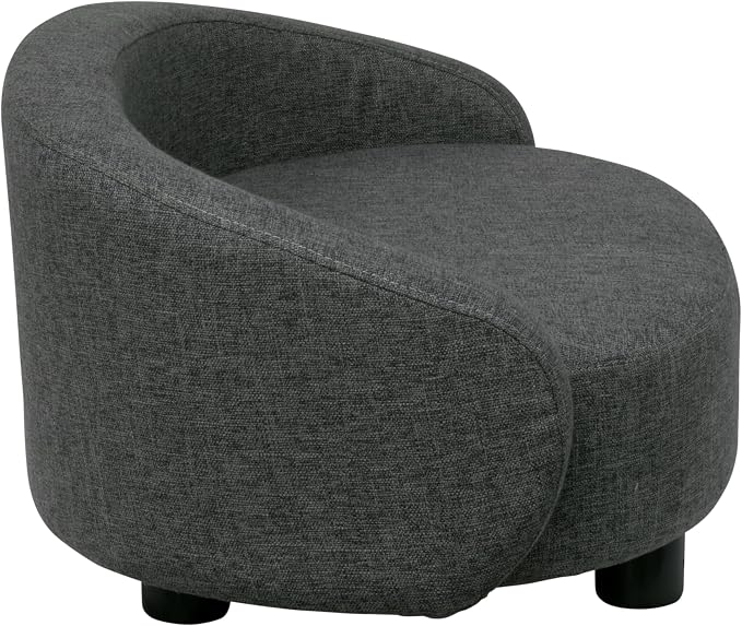 Paws & Purrs Arc Crescent Back Sofa Style Pet Bed, Dog & Cat Modern Couch with Tufted Cushion & Armrest, Stylish Indoor Pet Furniture, Dark Gray