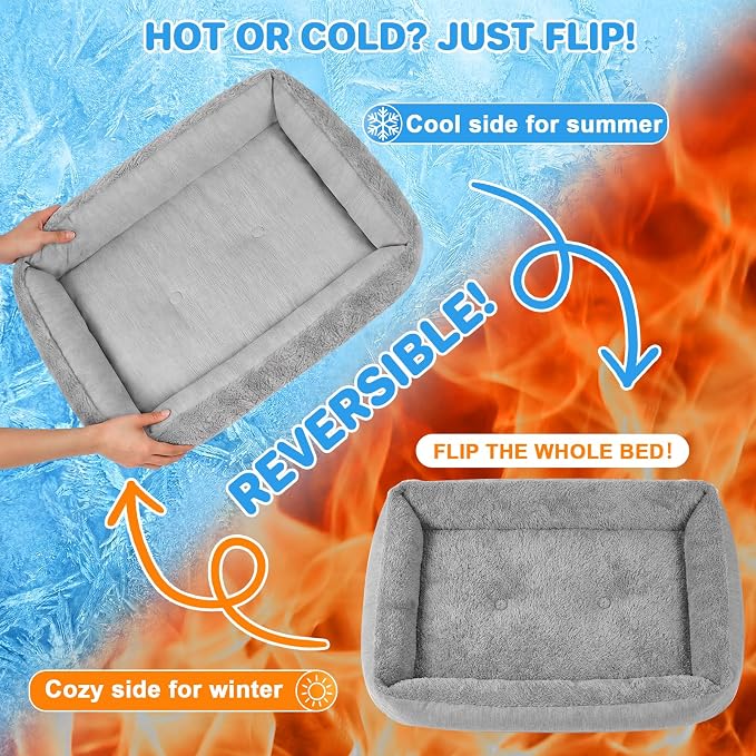 Cooling Dog Bed for Small Medium Dogs - Reversible Design (Ice‑Silk Cooling Layer | Sherpa Fleece Layer), Washable Dog Cooling Mat for Crates, Beds, Sofas 20" × 14"