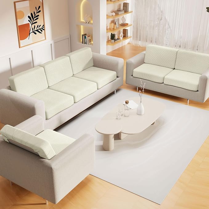 hyha Waterproof Couch Cushion Covers for Pets, Non Slip Sofa Cover for Dogs Washable, Soft Thick Stretch Jacquard Fabric, Sofa Slipcovers with Elastic Bottom (2 Pieces, Cream White)