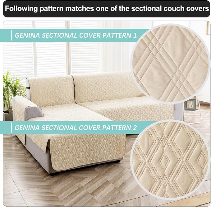 Genina Sectional Couch Covers for Dogs L Shaped Sofa Covers Chaise Lounge Cover Reversible Sofa Cover Sectional Furniture Protector for Pets, Kids (Beige, X-Large)